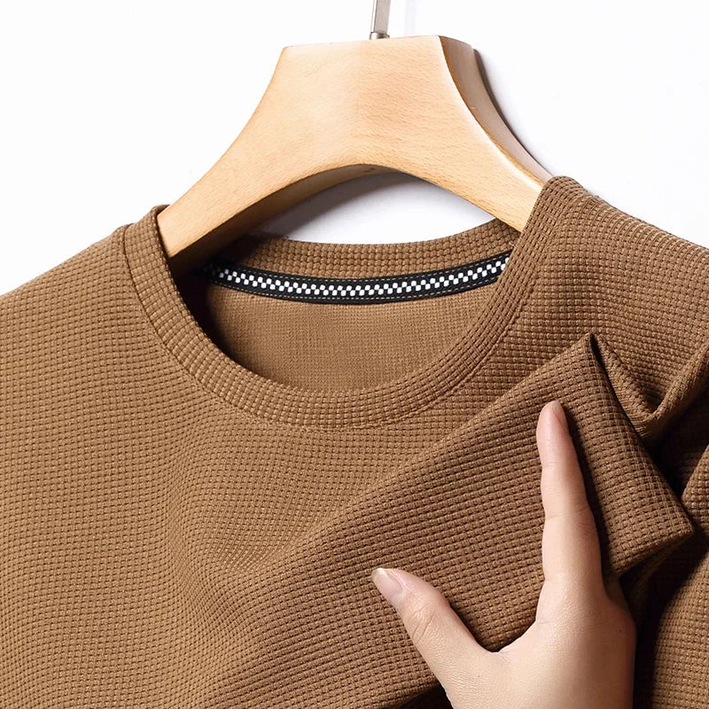 New Summer Waffle round Neck Short Sleeved T-Shirt for Men'S Short Sleeved Top