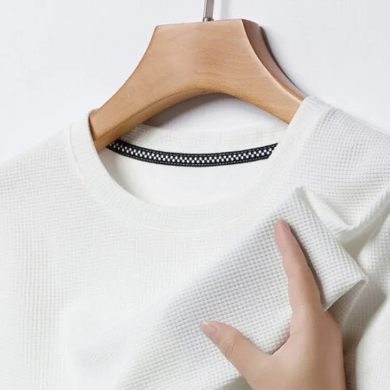 New Summer Waffle round Neck Short Sleeved T-Shirt for Men'S Short Sleeved Top