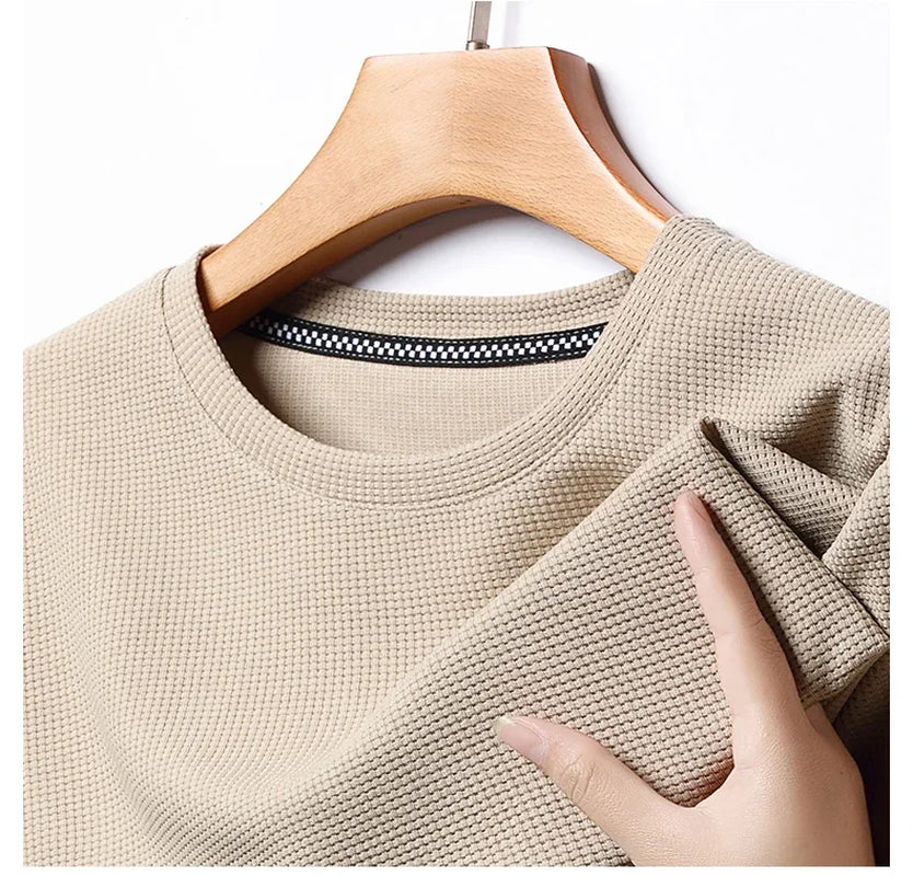 New Summer Waffle round Neck Short Sleeved T-Shirt for Men'S Short Sleeved Top