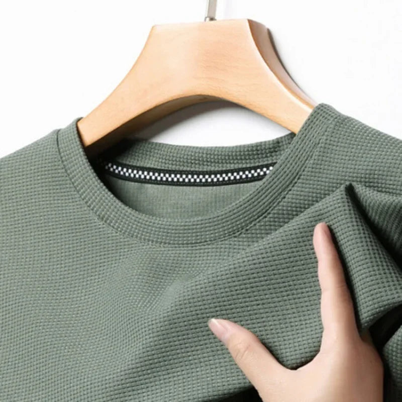 New Summer Waffle round Neck Short Sleeved T-Shirt for Men'S Short Sleeved Top