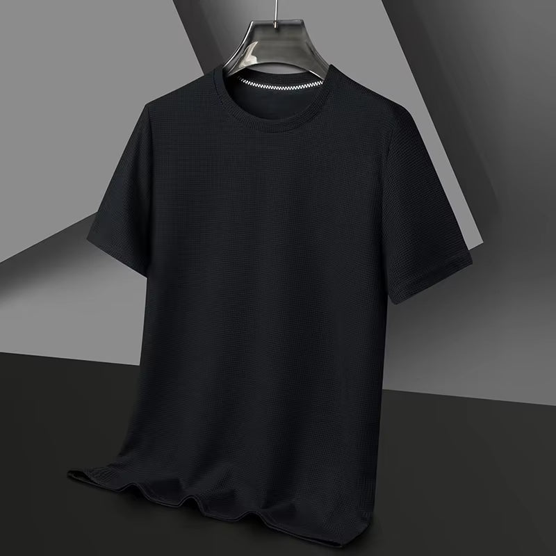 New Summer Waffle round Neck Short Sleeved T-Shirt for Men'S Short Sleeved Top