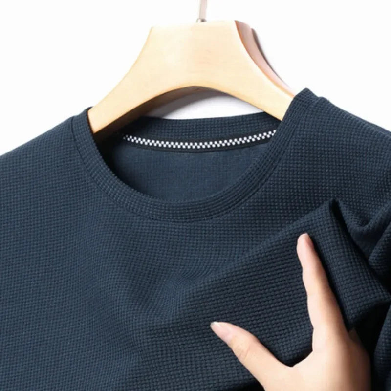 New Summer Waffle round Neck Short Sleeved T-Shirt for Men'S Short Sleeved Top