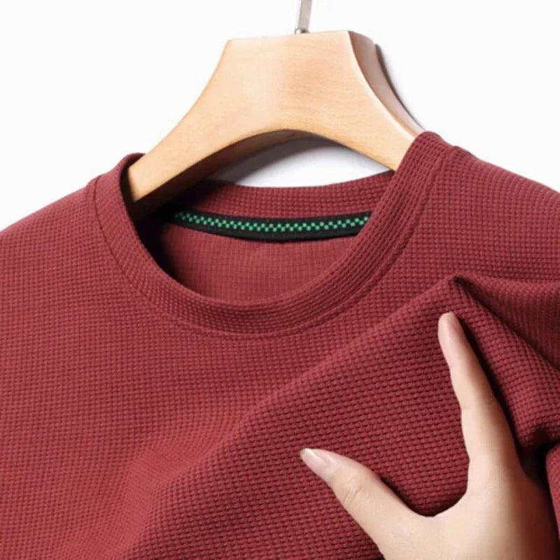 New Summer Waffle round Neck Short Sleeved T-Shirt for Men'S Short Sleeved Top