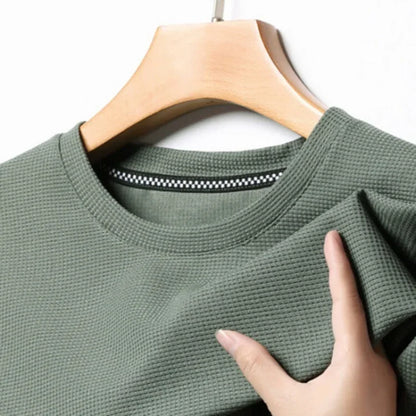 New Summer Waffle round Neck Short Sleeved T-Shirt for Men'S Short Sleeved Top